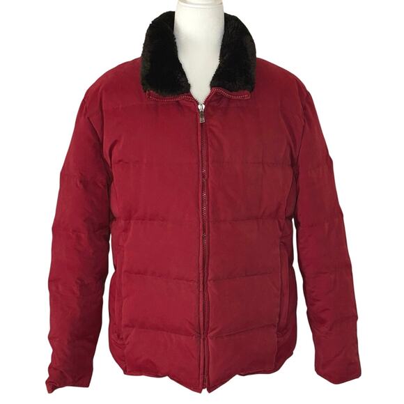 Marc New York Quilted Down Puffer Jacket Women's XL | Dark Red | Faux Fur Collar - Picture 1 of 13